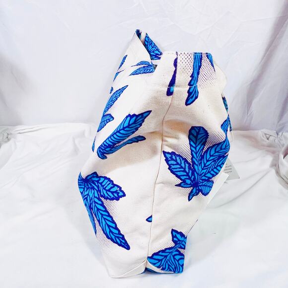 Vans OG Sweet Leaf Tote Bag Large Beige Blue Reusable Shopping Cotton Canvas New - Picture 3 of 9